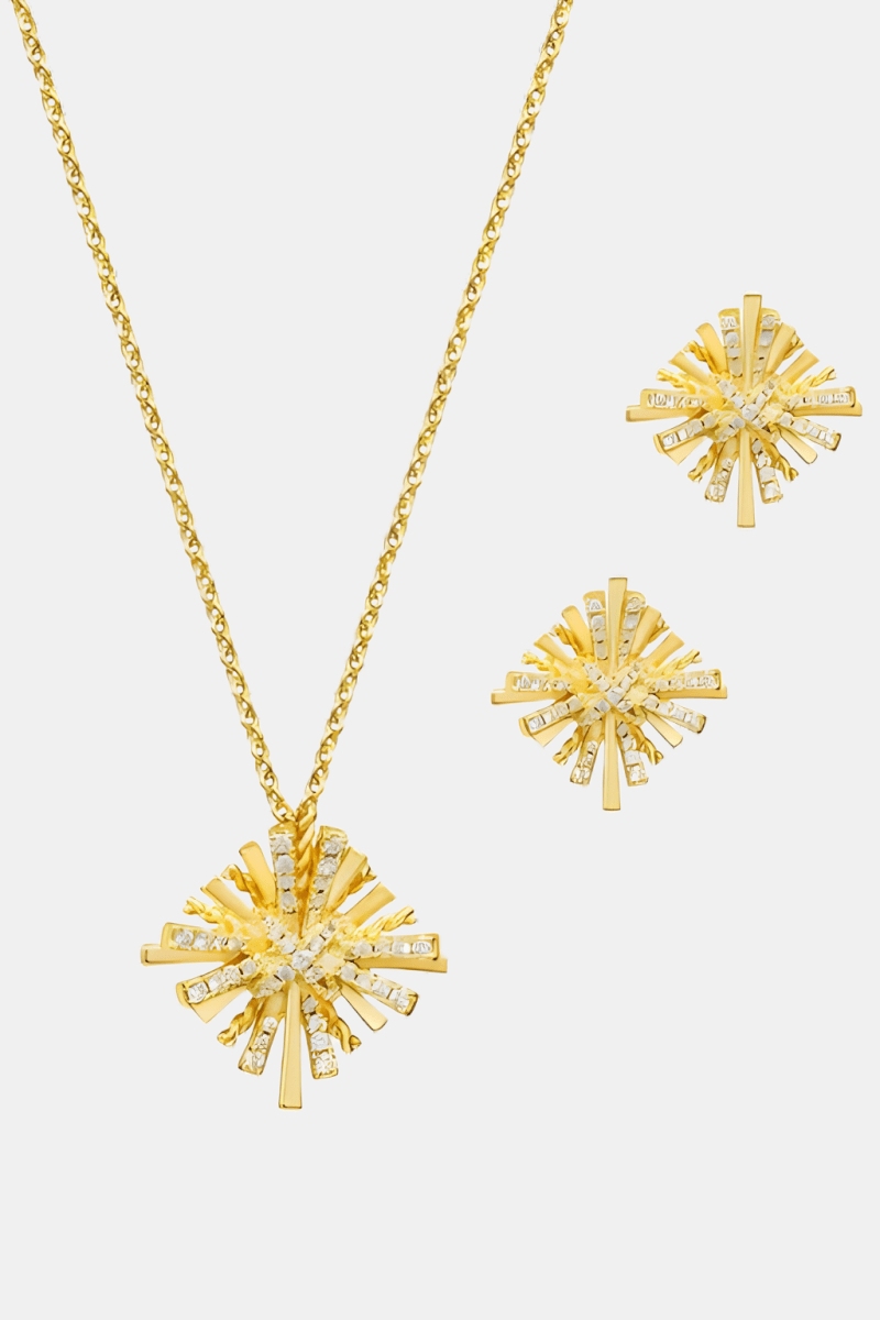Gold-Plated Zircon Jewelry Set Necklace and Earrings - Urbann-Vibe