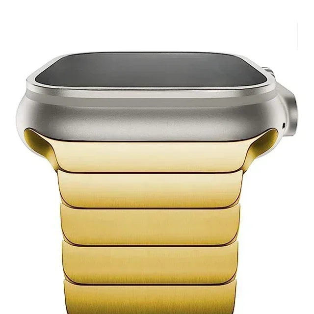 Legacy premium stainless steel Apple Watch band with hidden clasp, adjustable sleek silver link design