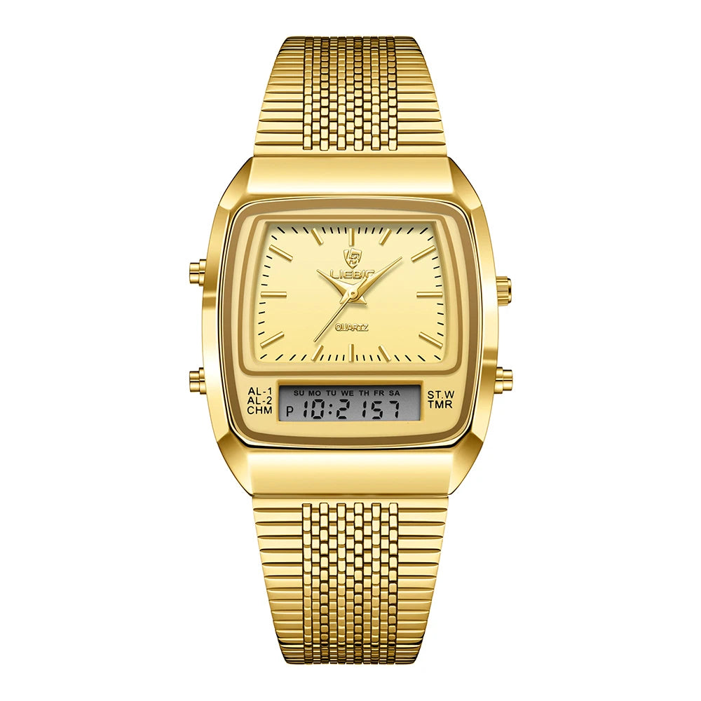 Legacy analog-digital hybrid dress watch silver-tone quartz movement with dual timezone display