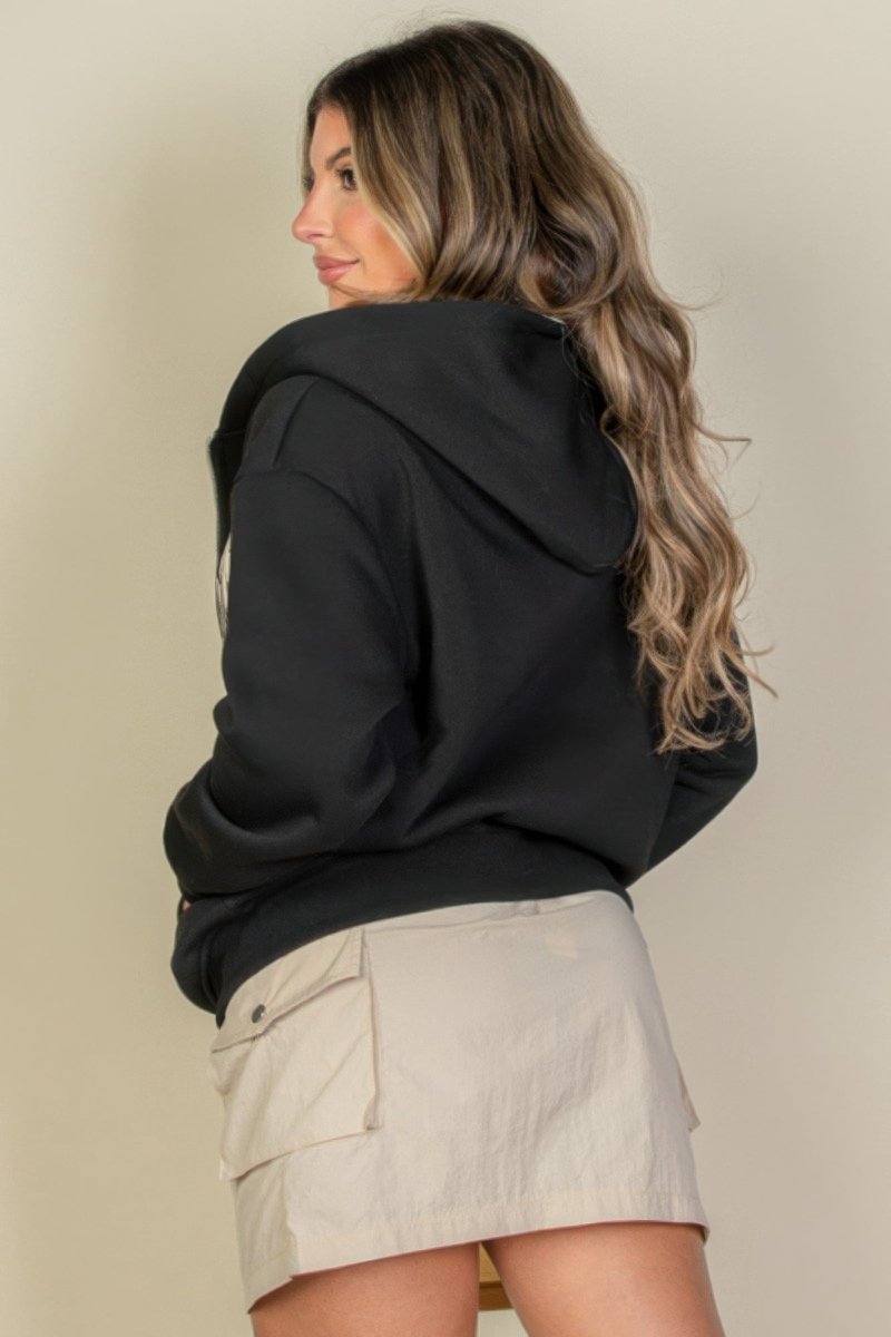 Bold graphic drop shoulder zip-up hoodie unisex oversized fit with long sleeves street style