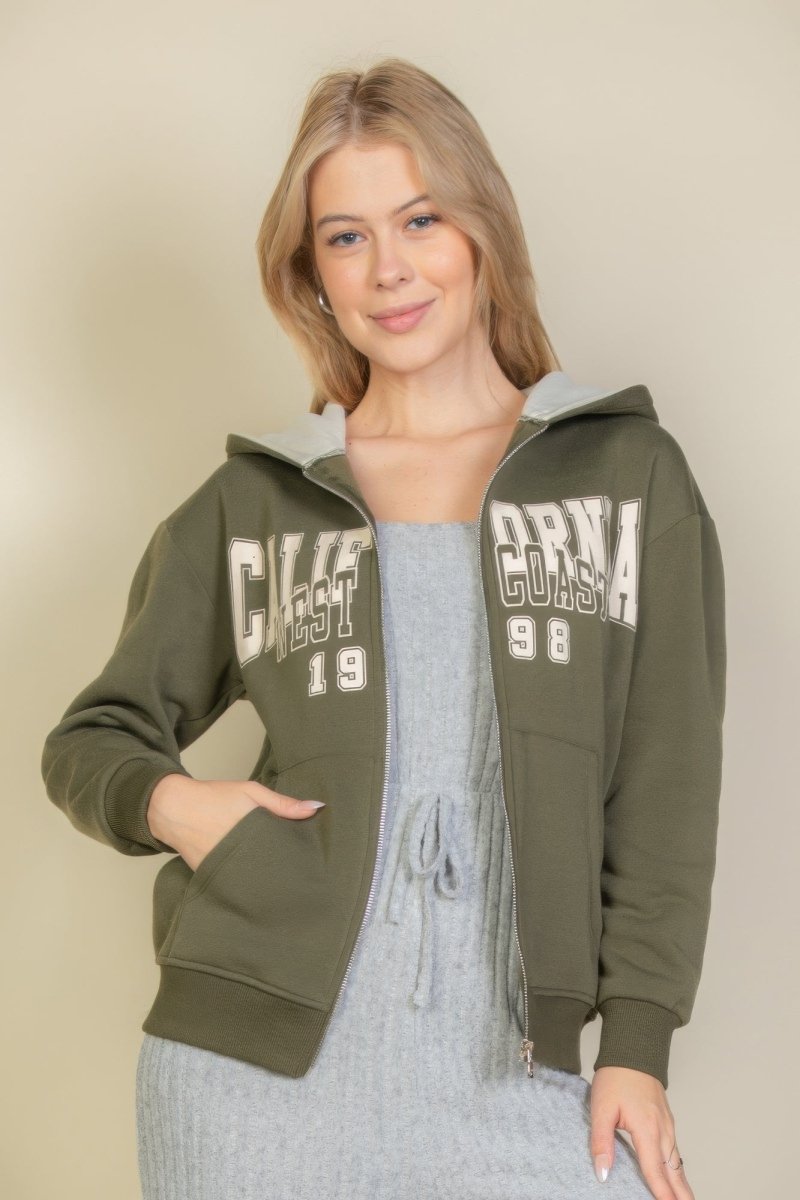 Bold graphic unisex drop shoulder zipper hoodie jacket oversized street-style polyester comfort fit