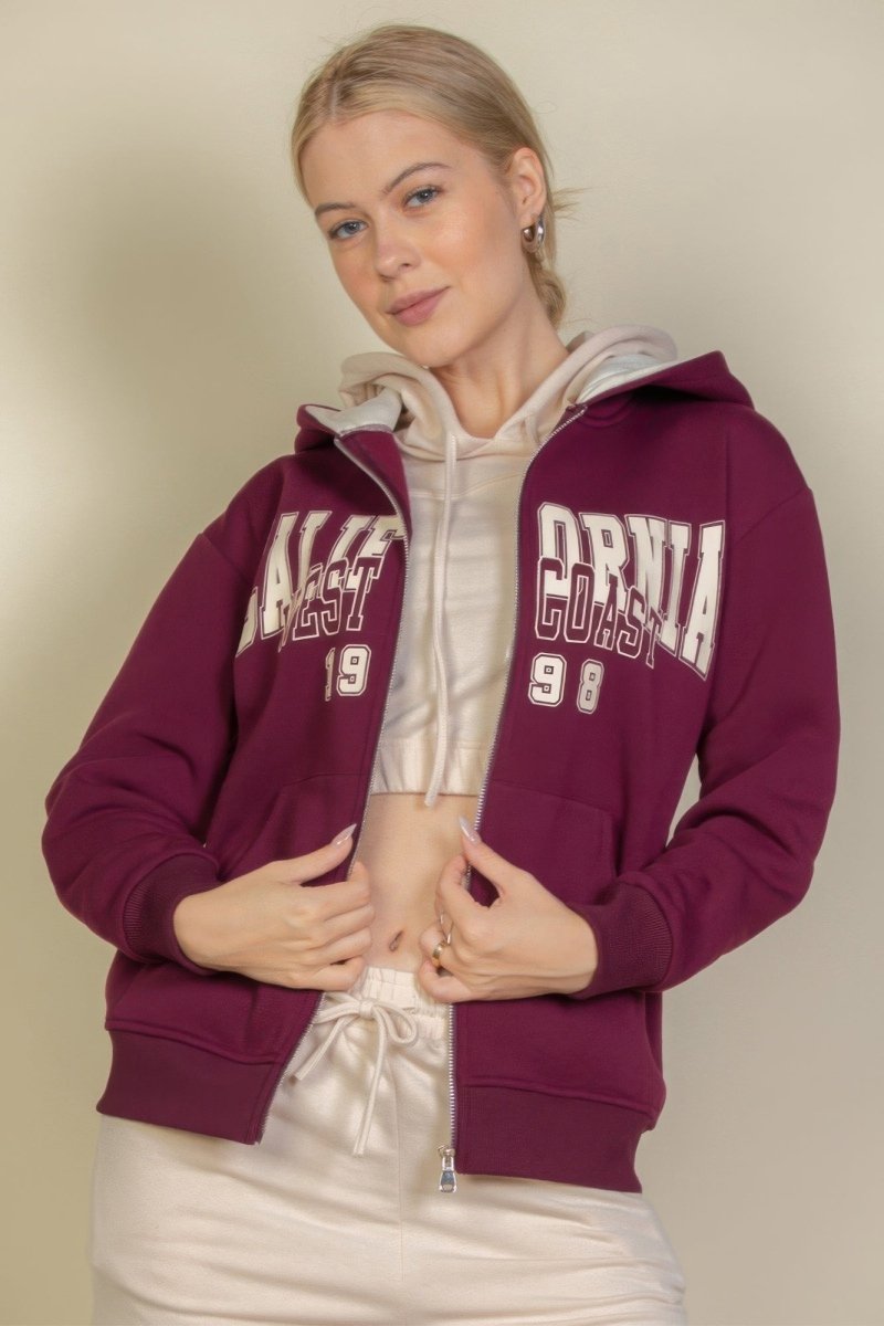 Bold graphic drop shoulder zipper hoodie unisex oversized fit with long sleeves street style