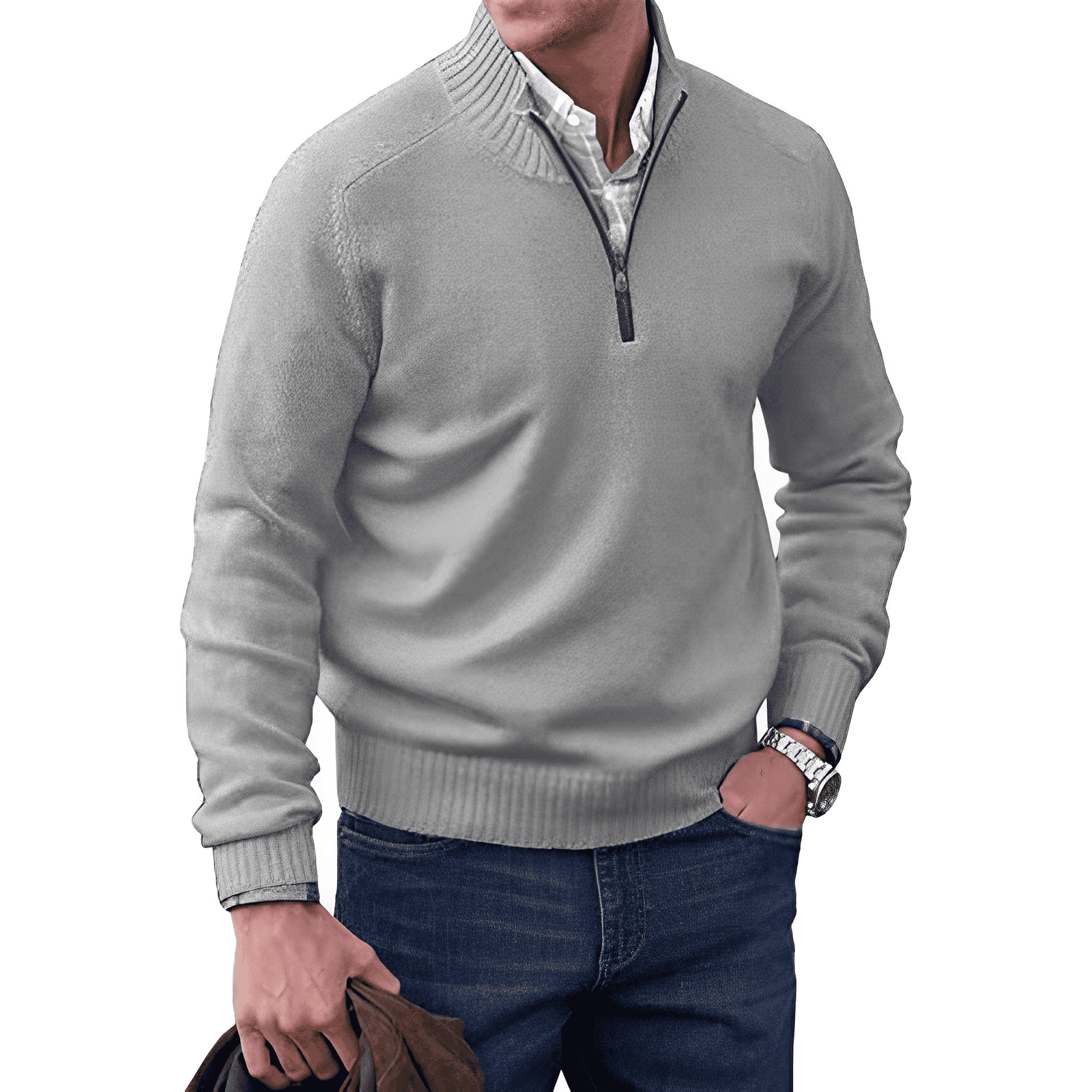 Men's half-zip casual knit sweater tailored fit modern collar everyday versatile style