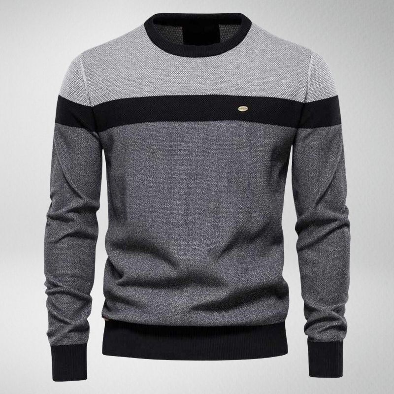 Men's colorblock crew neck knit sweater smart casual style premium fine knit contrast panels