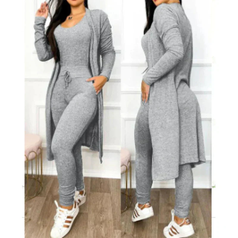 Women's two-piece jumpsuit set with matching jacket, sleeveless slim legging fit, chic spring style