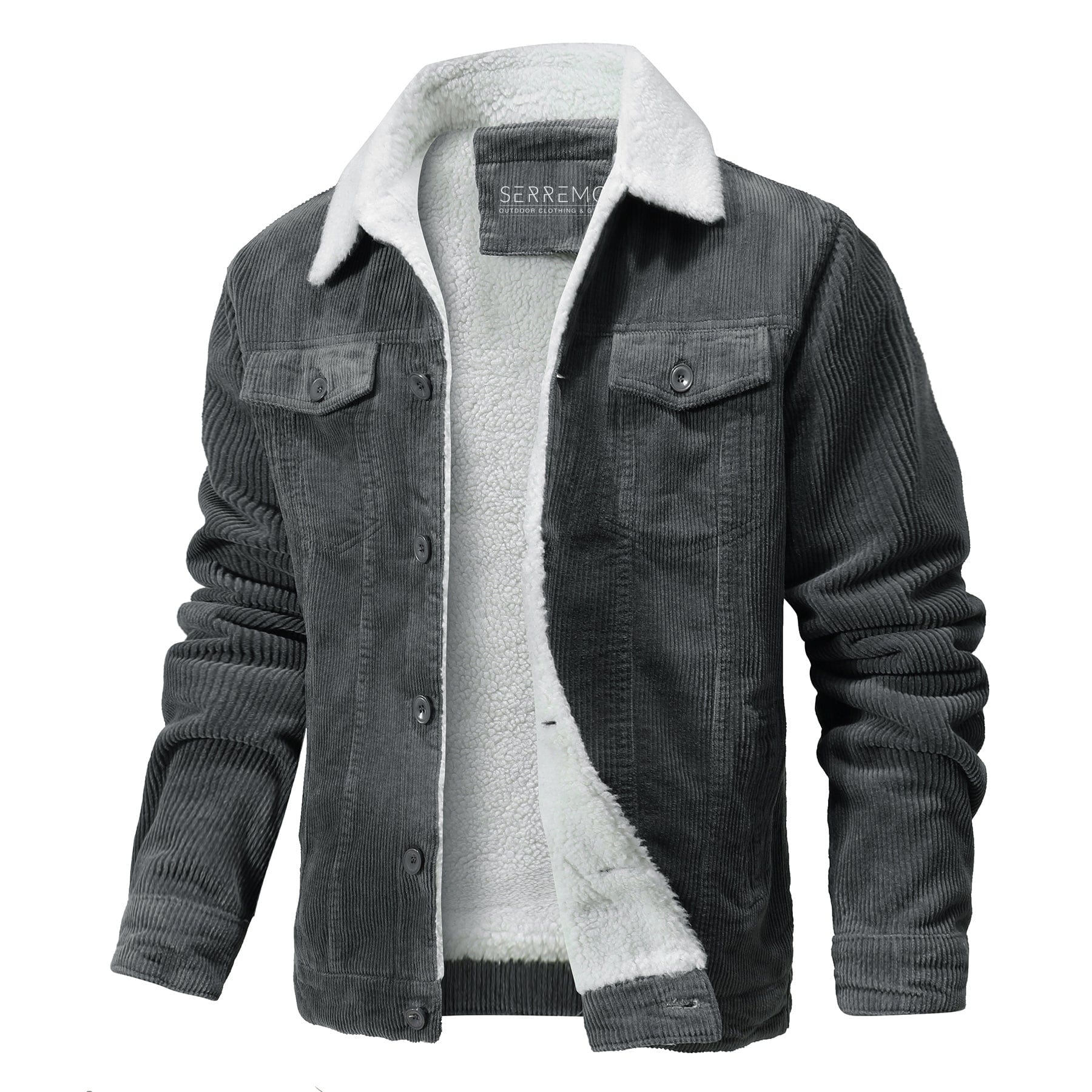 Men's navy regular fit fleece-lined jacket with collared button front for casual winter wear
