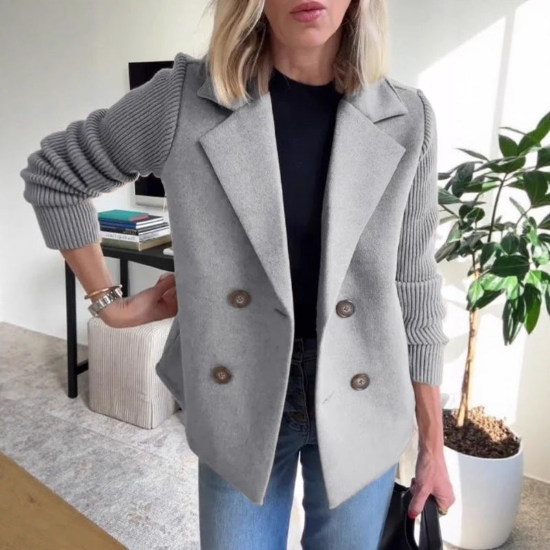 Women's soft knit blazer cardigan-style structured beige double-knit fabric with plush comfort