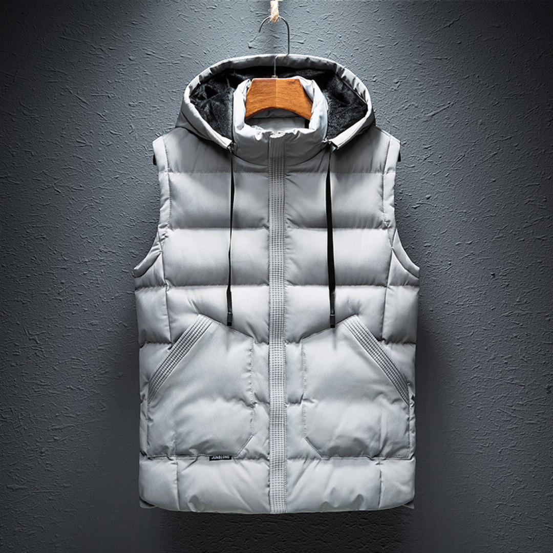 Men's lightweight insulated thermal vest streamlined hood stand collar urban active style