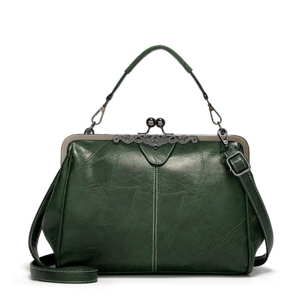 Jacqueline structured faux leather handbag with vintage clasp closure and adjustable strap, retro elegance