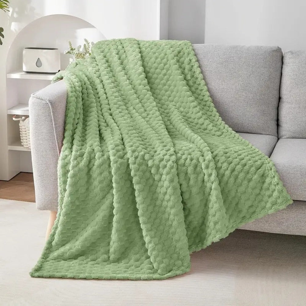 Textured fleece throw blanket bubble design ultra-soft plush modern home decor cozy living room comfort