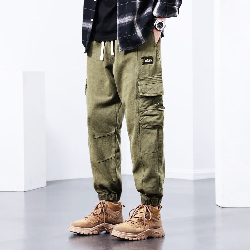 Kellan olive cargo pants relaxed-fit premium cotton workwear style with multi-pocket design