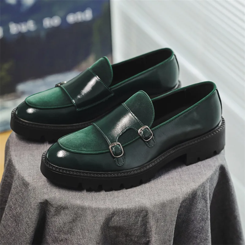 Valemont monk strap loafer velvet suede gloss leather dual straps lug sole men