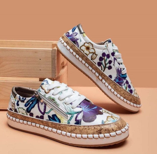 Women's floral sneakers Santorini design ultra-comfortable trendy shoes with vibrant flower pattern