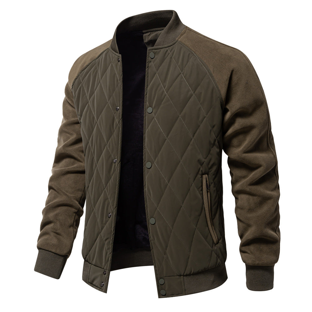 Men's olive quilted bomber jacket regular fit with ribbed collar and cuffs hip length