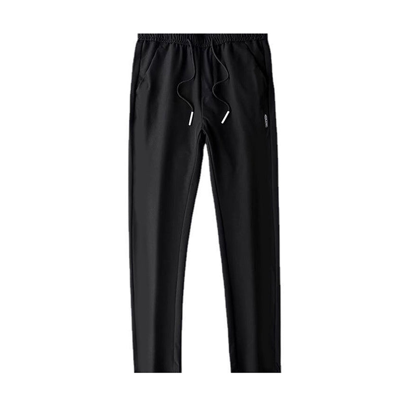 Men's lightweight straight-leg business casual pants in neutral tone with elastic waist for summer office wear