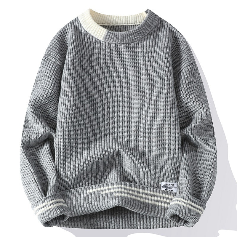 Men's color block knitted pullover crew neck smart casual stretch knit top warm layering essential