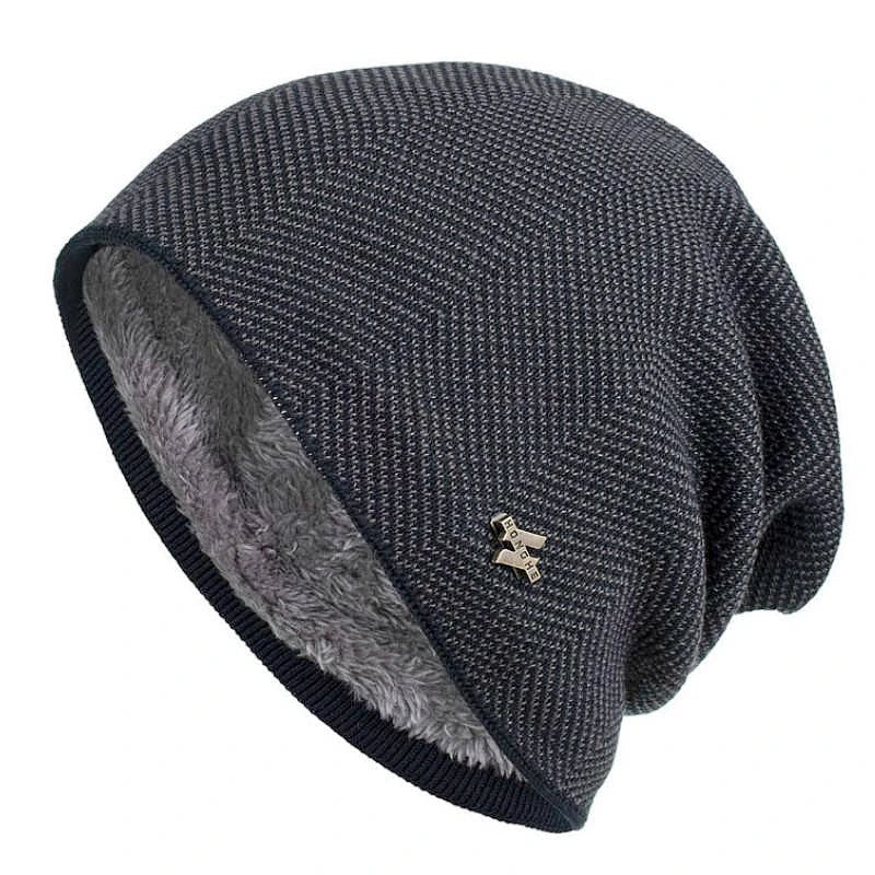 Thread & Timber herringbone knit beanie unisex slouchy fit with ultra-soft faux fur lining