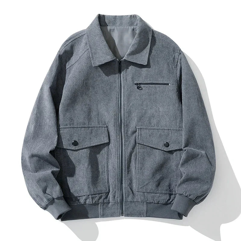 Men's relaxed fit corduroy bomber jacket casual style with vintage ribbed texture for everyday wear