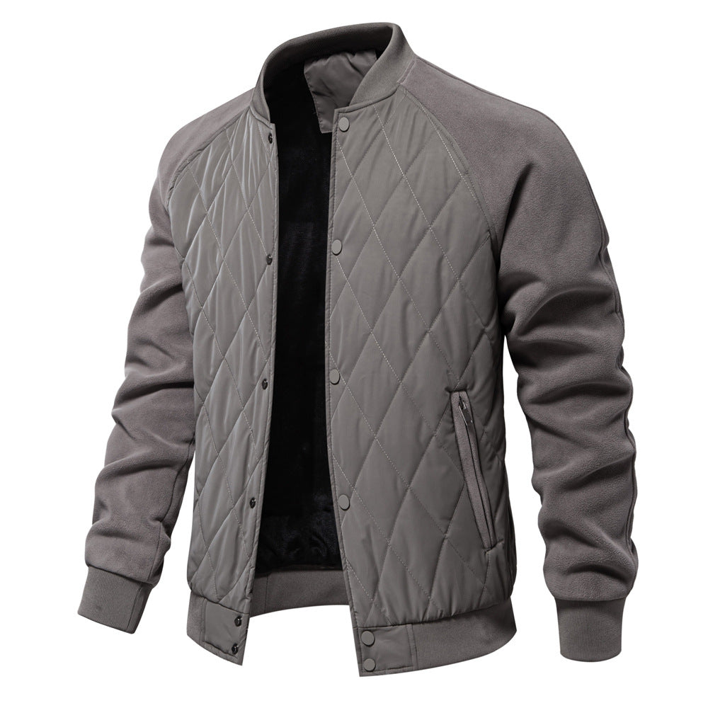 Men's olive quilted bomber jacket regular fit with ribbed collar and cuffs hip length