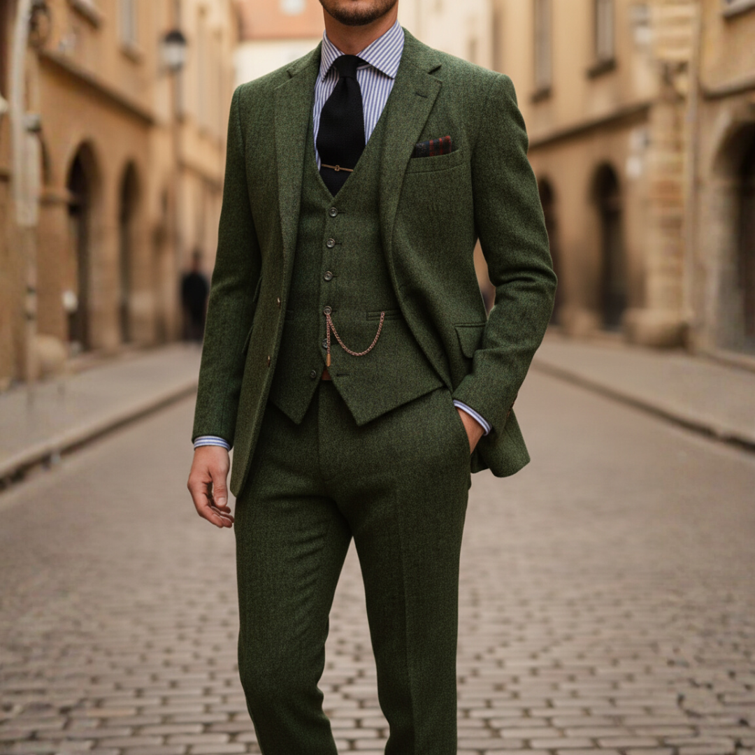 Men's slim fit three-piece suit set jacket pants vest formal wedding business elegant