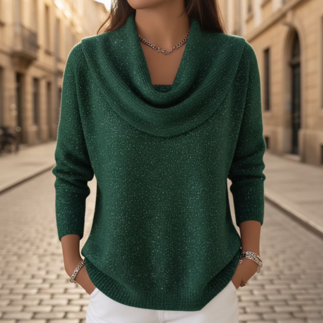 Women's silver lurex turtleneck sweater sparkling polyester knit cozy elegant warm comfort