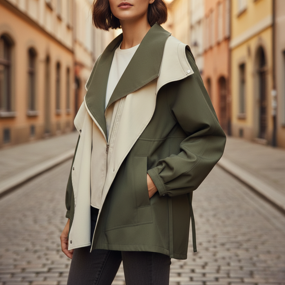 Women's black green high collar zip jacket lightweight casual layer cool weather modern fit