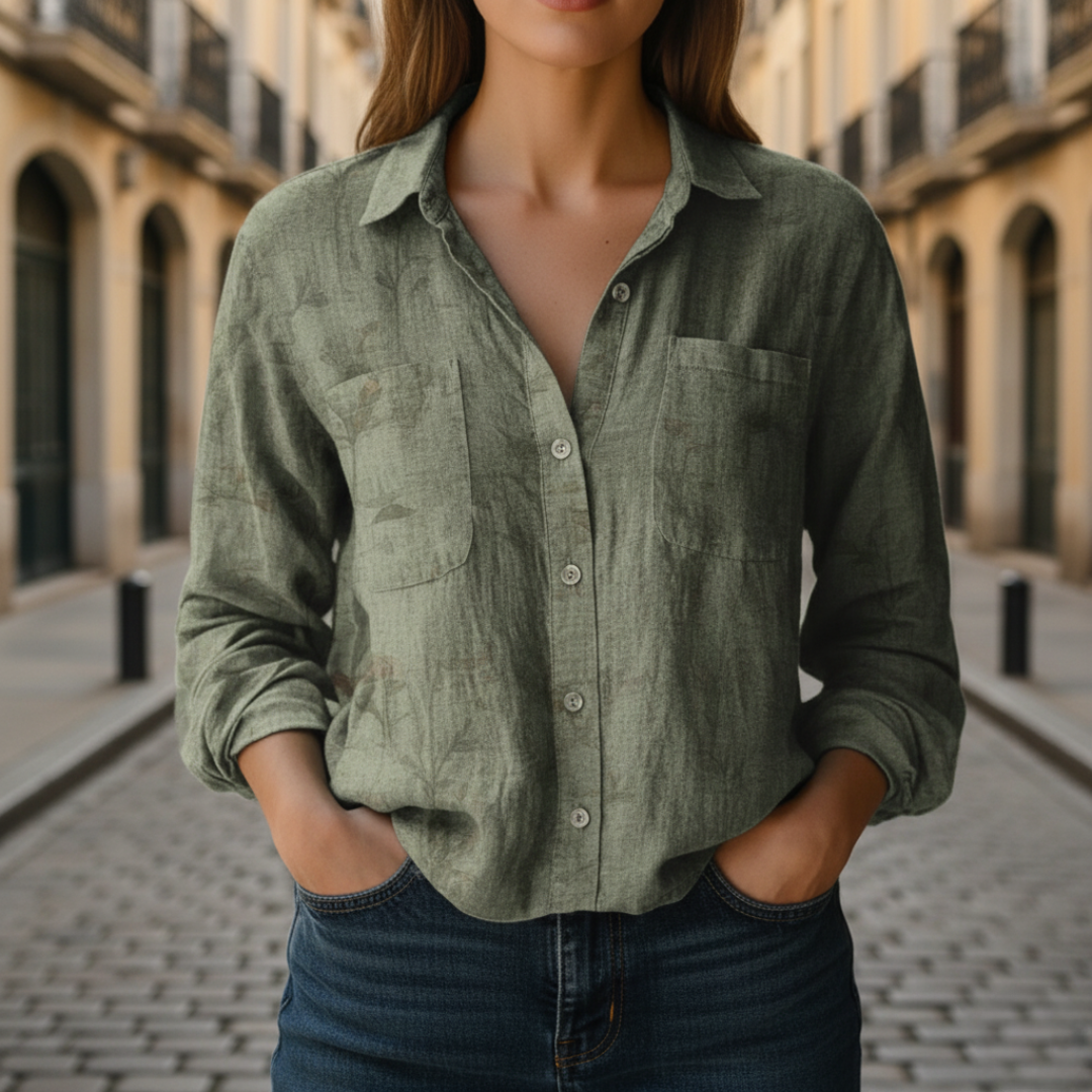 Women's floral long sleeve shirt soft breathable fabric casual spring blue green pink red options