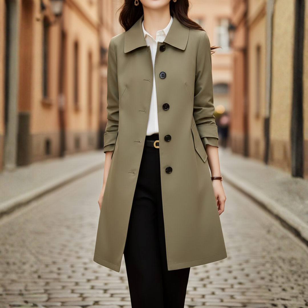 Women's short lightweight polyester trench coat classic silhouette for professional and casual wear