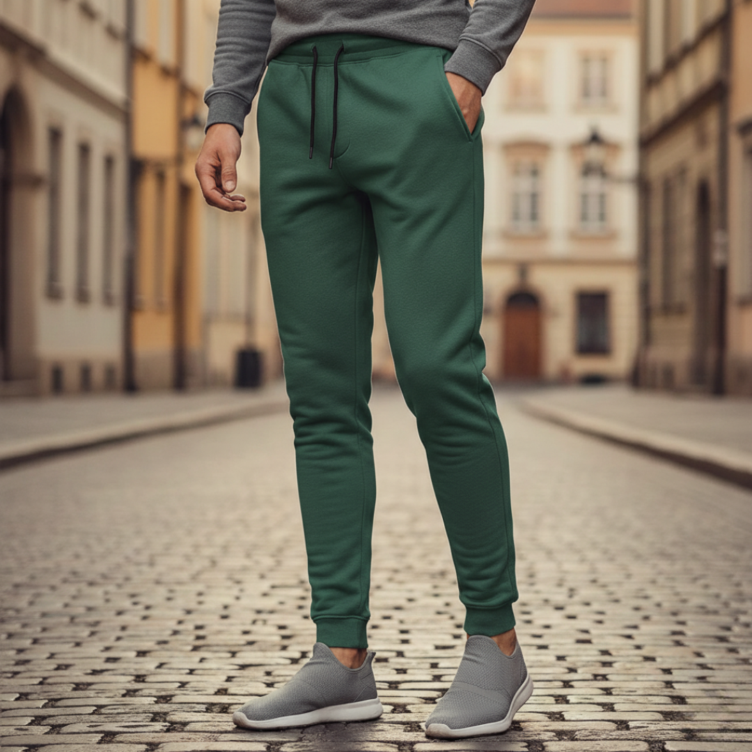 Men's green camouflage sports pants breathable polyester slim fit for gym training and leisure