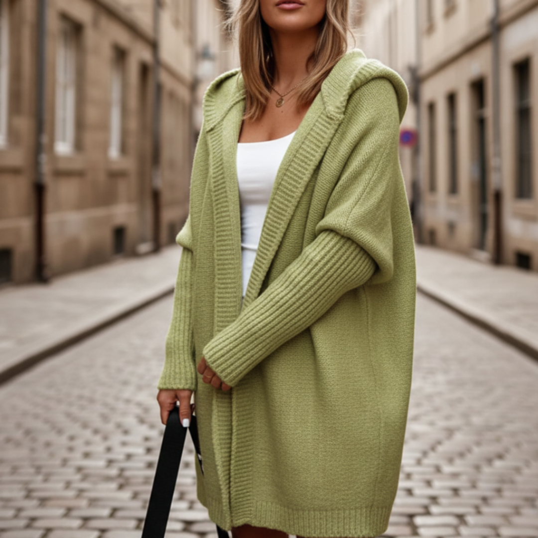 Women's hooded cardigan cozy loose fit with side pockets for casual everyday comfort