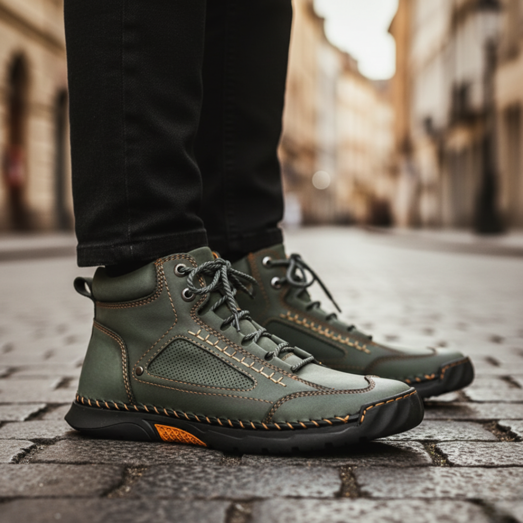 Men's black faux leather lace-up shoes with durable rubber sole for all-day comfort