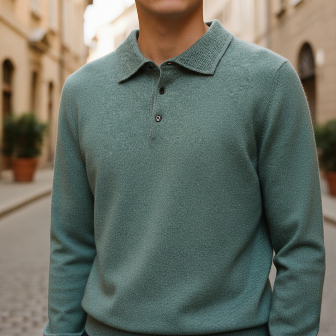 Men's polo collar knit sweater comfortable regular fit button closure casual formal versatile