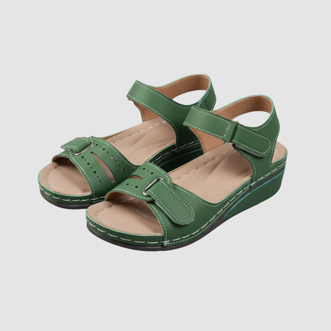 Women's wedge strap sandals in neutral tone, adjustable fit for all-day casual summer comfort