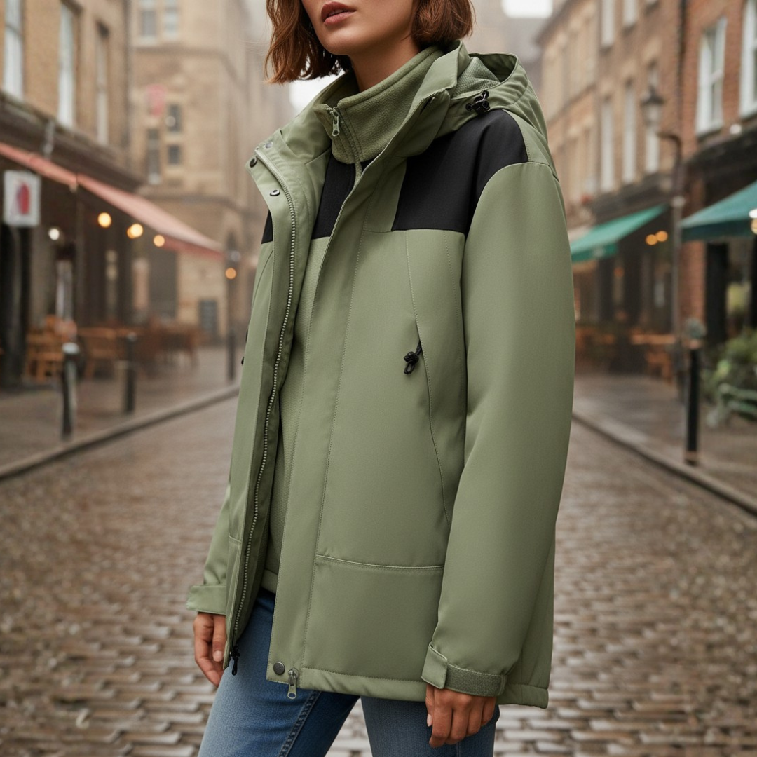 Women's waterproof hooded jacket lightweight breathable polyester outdoor rain protection adjustable hood