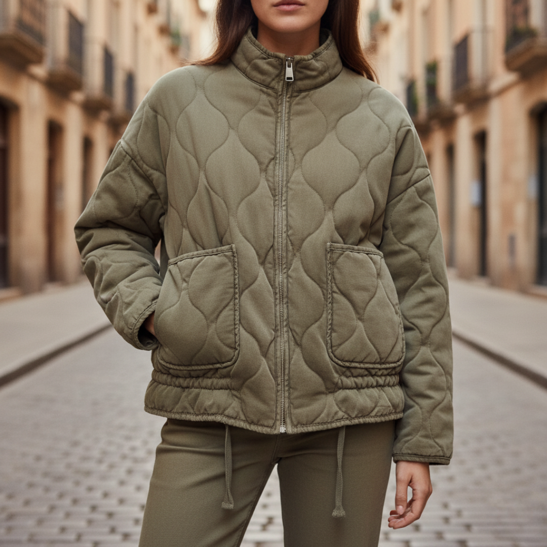 Women's lightweight quilted padded jacket high collar diamond-pattern midseason warmth slim fit