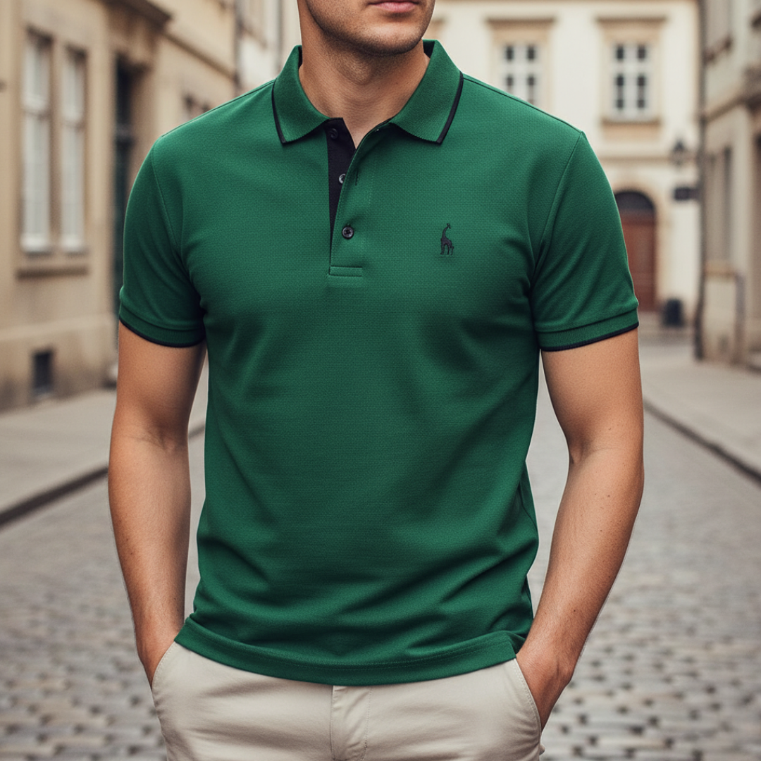 Men's slim fit polo shirt mixed fabric smart casual breathable blended everyday comfort