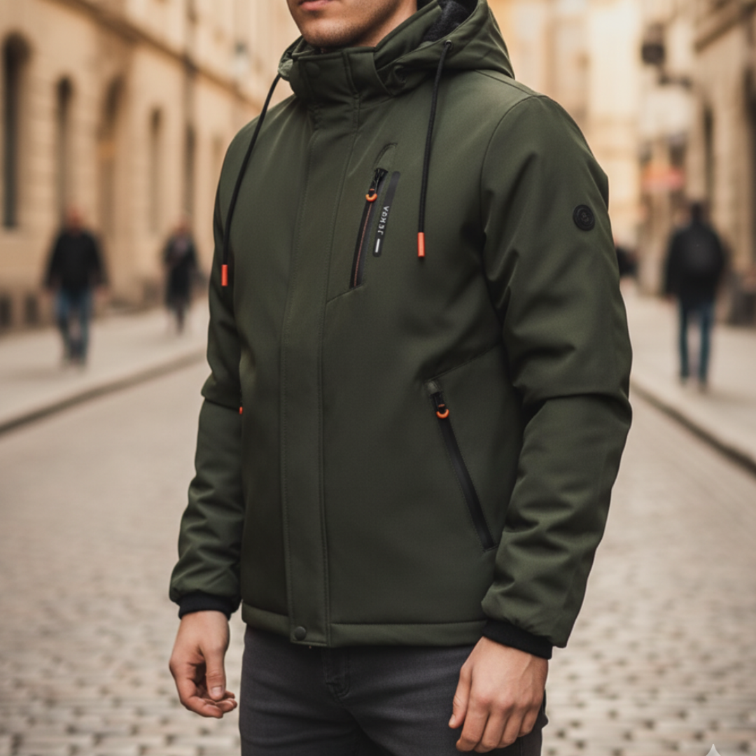 Men's yellow lightweight softshell jacket windproof weather-resistant outdoor polyester layer