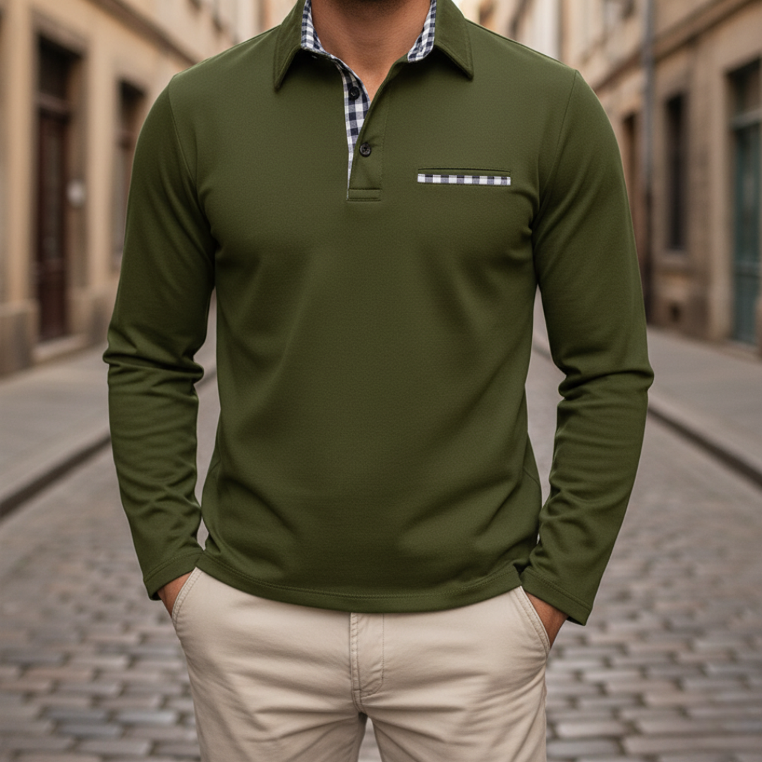 Men's polo neck sweater long sleeves soft fabric elegant slim fit office casual wear