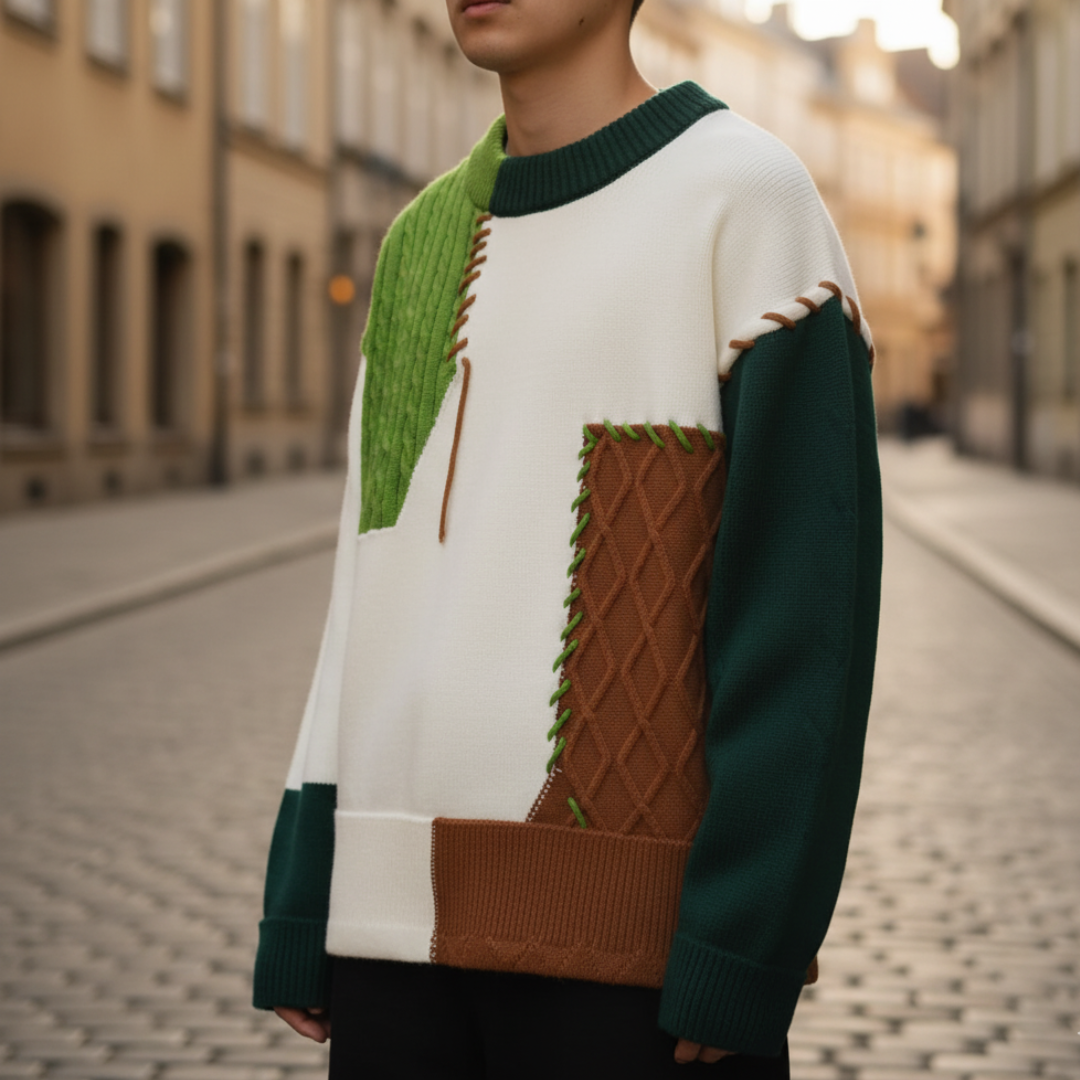 Men's color block sweater soft knit autumn winter casual versatile crewneck contrasting tones