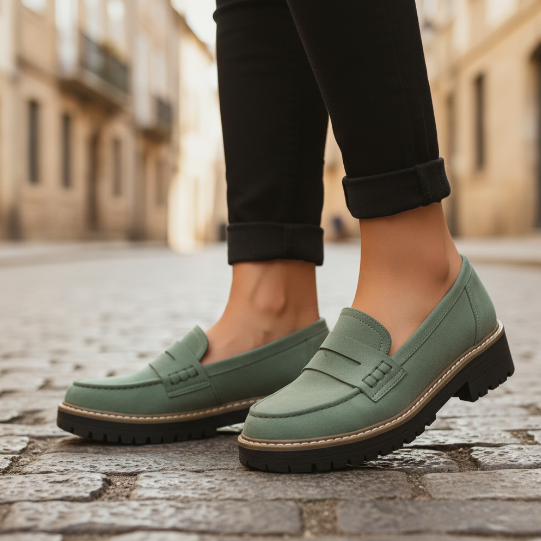 Women's beige moccasin shoes thick cushioned sole casual to semi-formal versatile slip-on comfort
