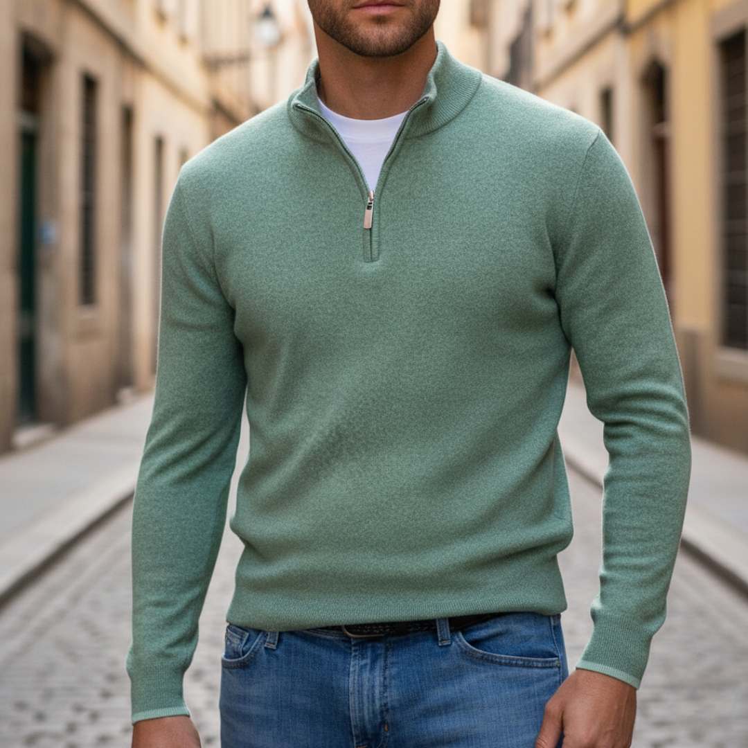 Men's short zip knit sweater regular fit with ribbed cuffs, versatile classic style for autumn winter