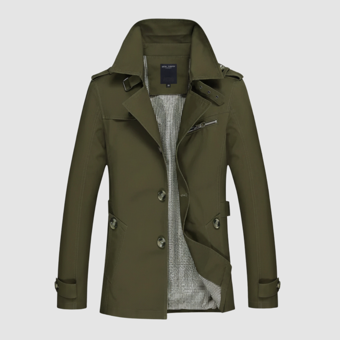 Men's mid-length regular fit trench coat with epaulets and adjustable cuffs for a polished everyday look