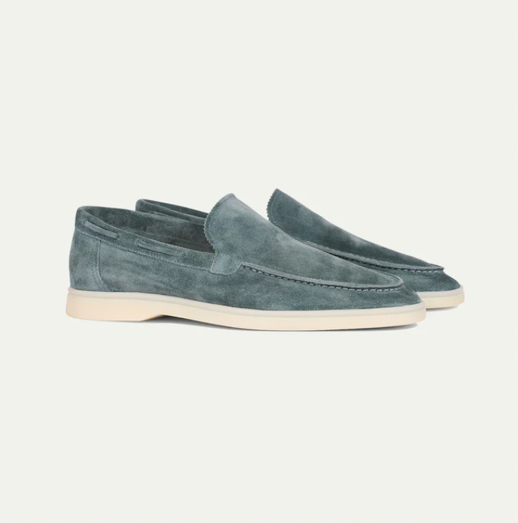 Men's suede leather loafers in classic neutral tone, slip-on style with luxury finish for smart-casual wear
