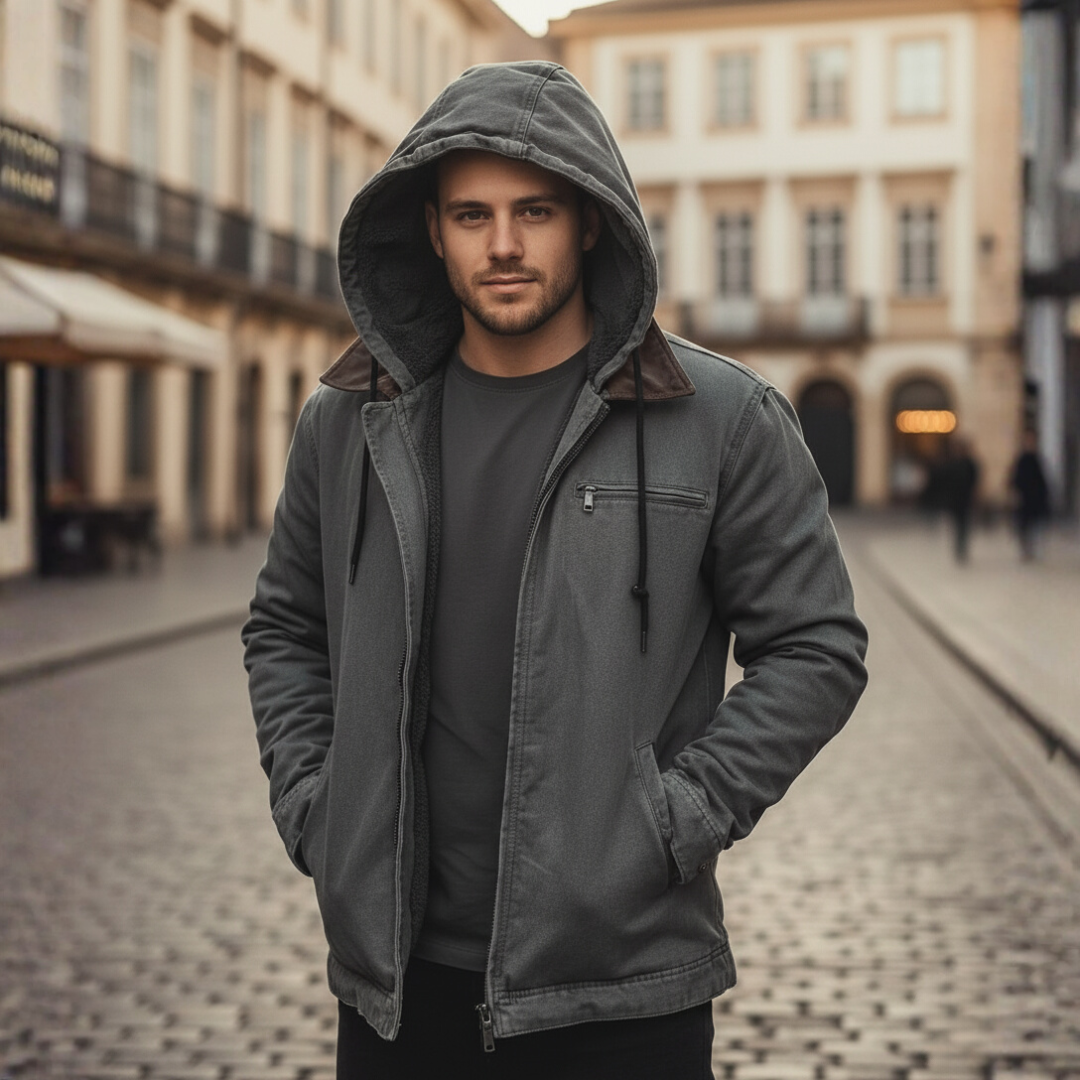 Men's winter jacket dark tone slim fit with soft inner fur lining for extreme cold weather