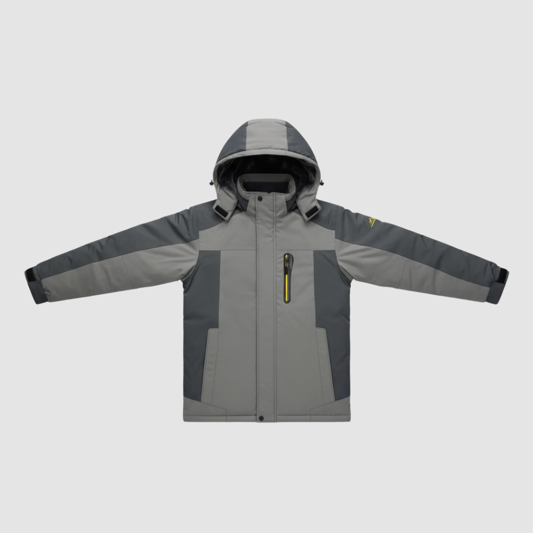 Men's navy padded winter jacket fixed hood windproof insulated outdoor cold weather coat