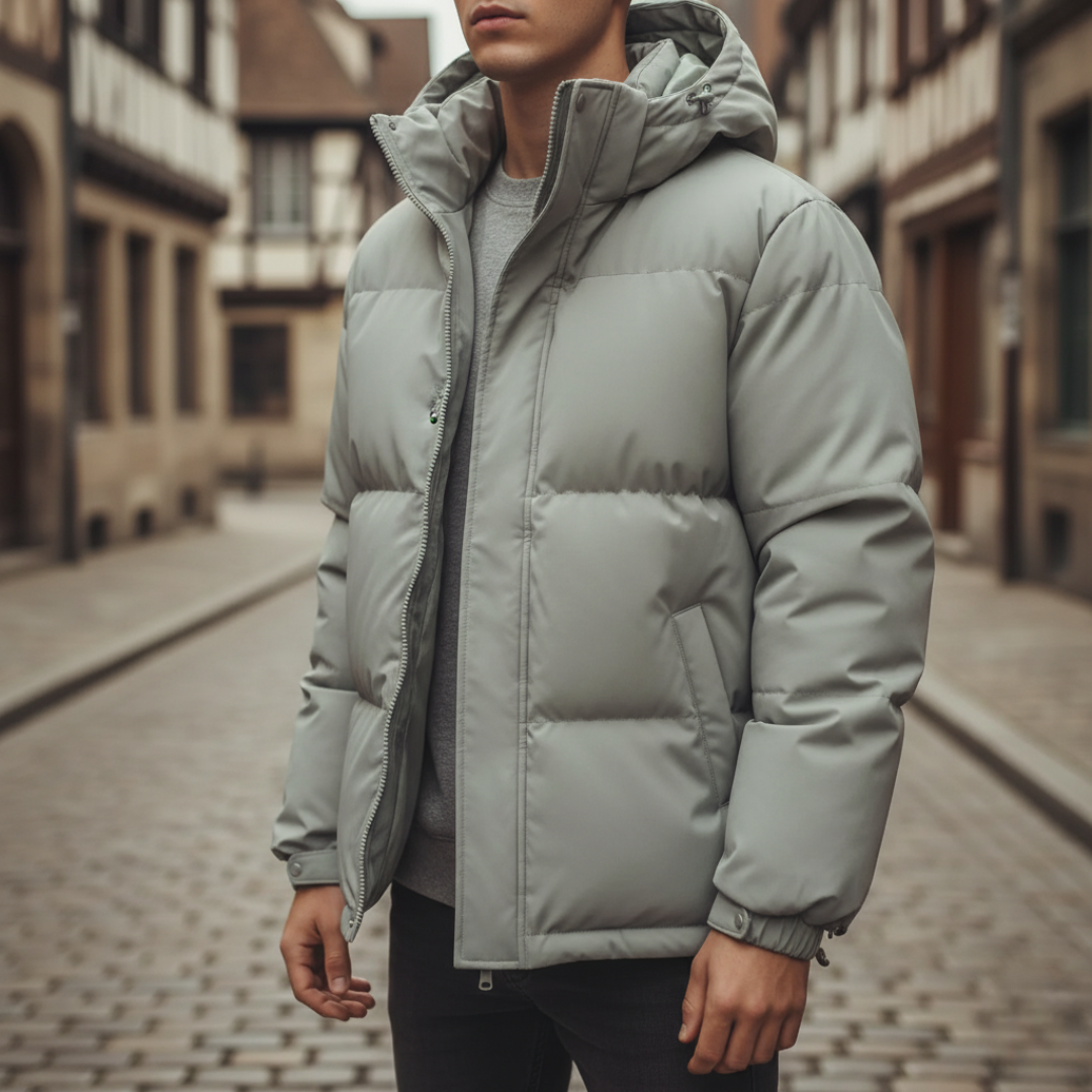 Unisex hooded down jacket extreme cold padded warmth full-zip adjustable hood winter coat