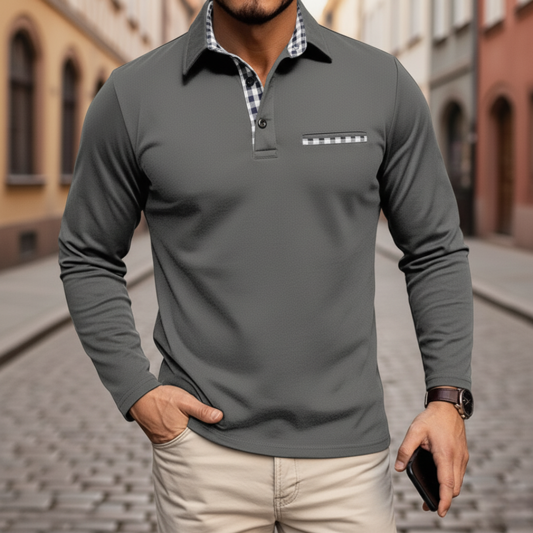 Men's polo neck sweater long sleeves soft fabric elegant slim fit office casual wear