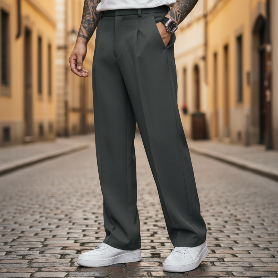 Men's polyester dress pants modern cut versatile casual semi-formal easy care comfortable fit