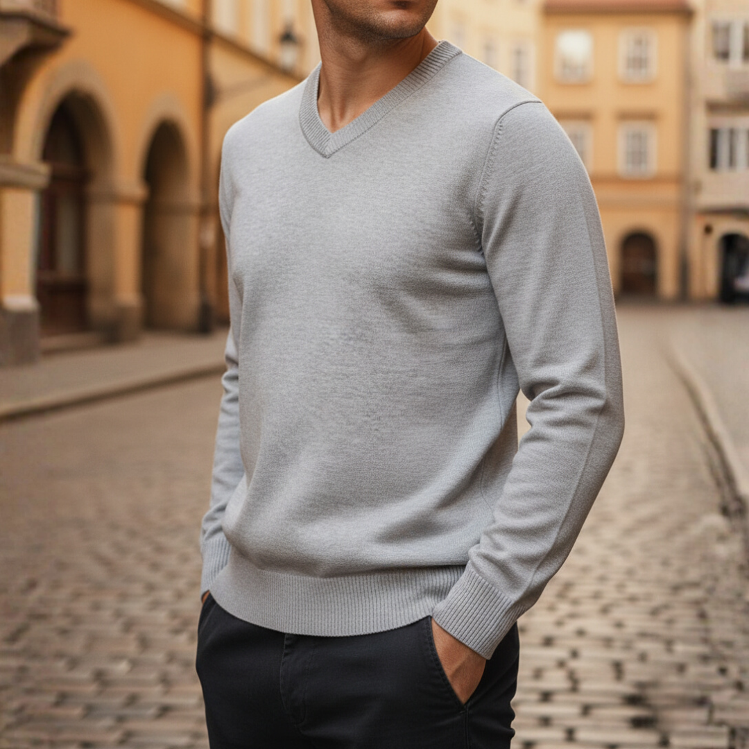 Men's sleeveless V-neck polyester sweater in green, soft layering piece for casual and work wear
