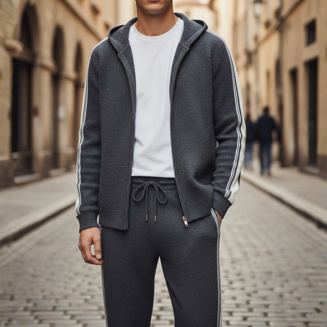 Men's zip-up hooded tracksuit set with joggers, ultra-soft yarn fabric, sporty casual fit